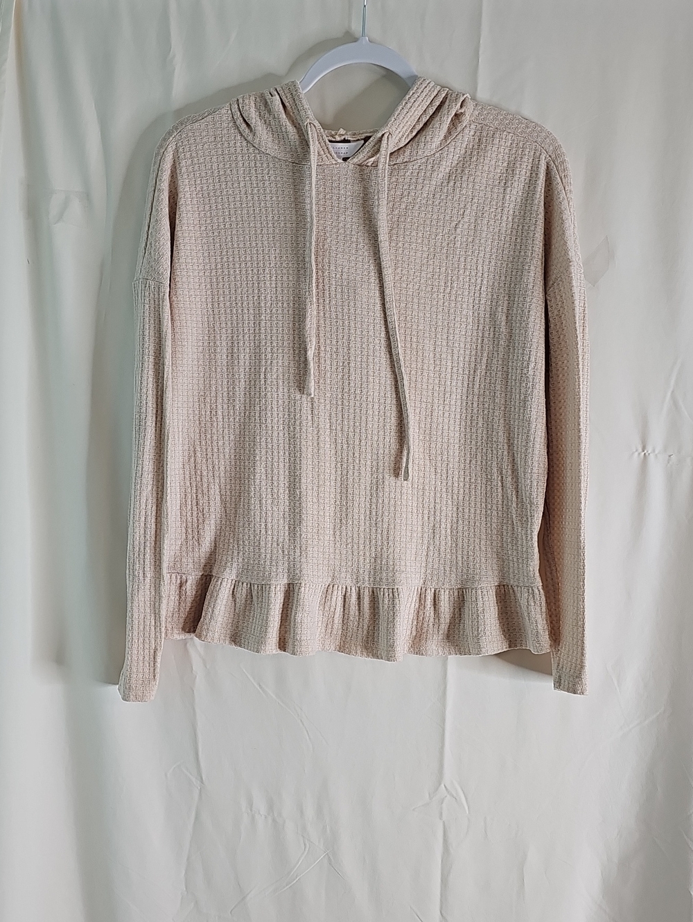 LC Lauren Conrad Cream Waffle Knit Hoodie with Ruffle Hem